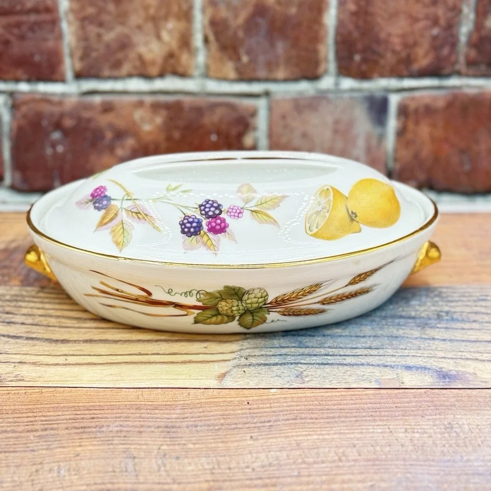 Vtg Royal Worcester Evesham Vale Casserole w Lid Size‎ 3 Oval Shape 21 Oven Safe